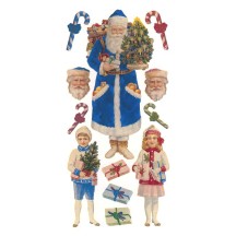 1 Sheet of Stickers Blue Victorian Santa and Candy Canes